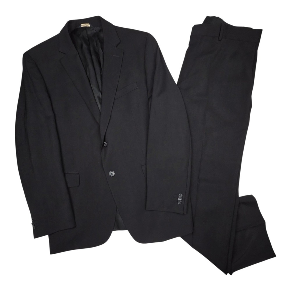 Banana Republic Suit 44R 36/32 Black Italian Wool Cerruti Modern Fit Canada Made